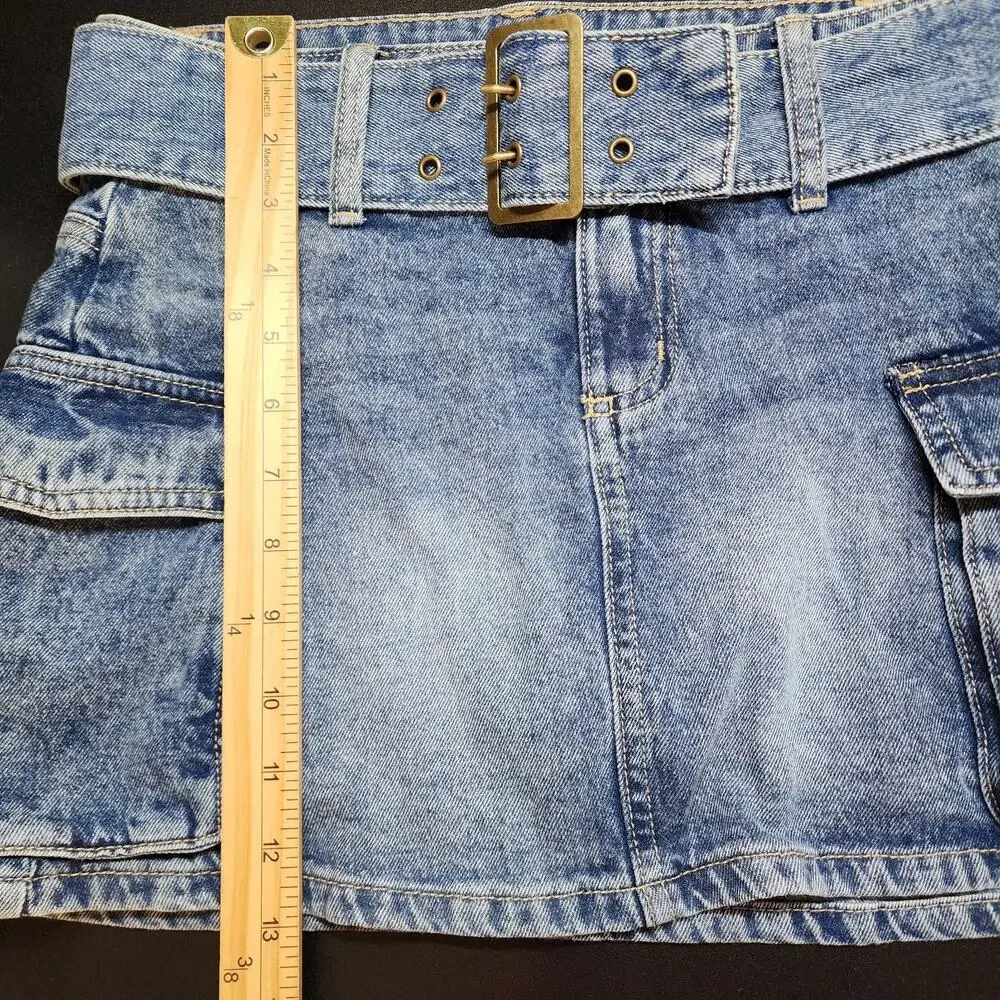Justice Girls Denim Belted Cargo Skirt Size 12 26
